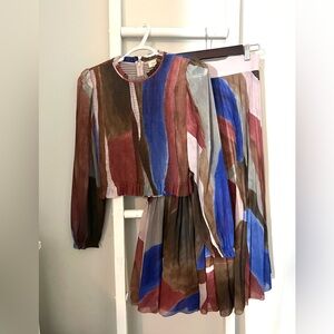 Wilfred Pleated Twirl Skirt MIDI Skirt and Blouse Set Size M